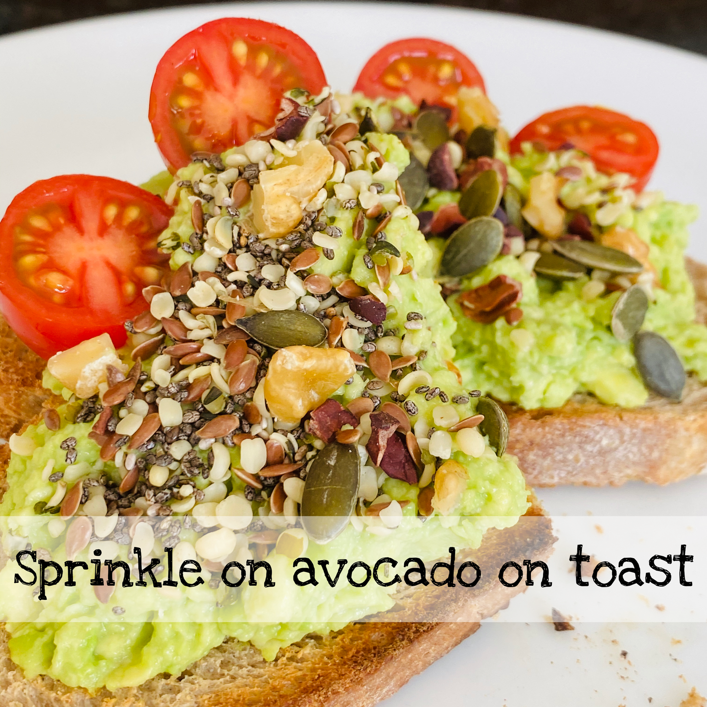 Your UnbelievaBowl Organic Superfood Breakfast Boost sprinkle on avocado on toast healthy fats healthy breakfast healthy lunch nuts and seeds omega 3 fatty acids walnuts pumpkin seeds flax seed chia seed hemp seeds 