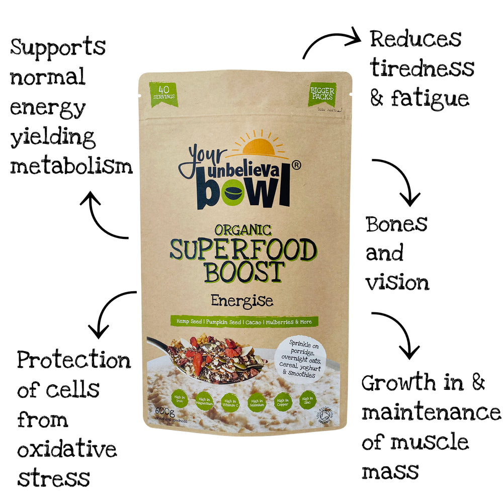 Superfood Boost increase energy reduce tiredness protects cells from oxidative stress Your UnbelievaBowl ®